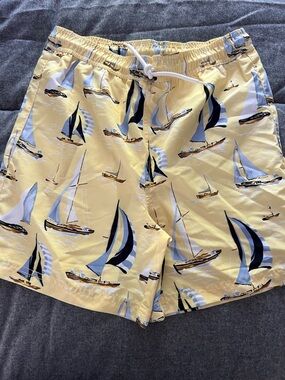 Janie and Jack Yellow Sailboat Print Kids Swim Trunks